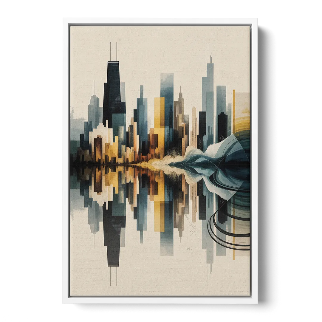 Chicago Metallic Skyline Outline Front - White Canvas Wall Art