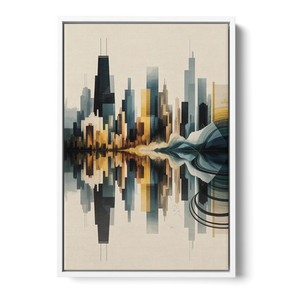 Chicago Metallic Skyline Outline Front - White Canvas Wall Art