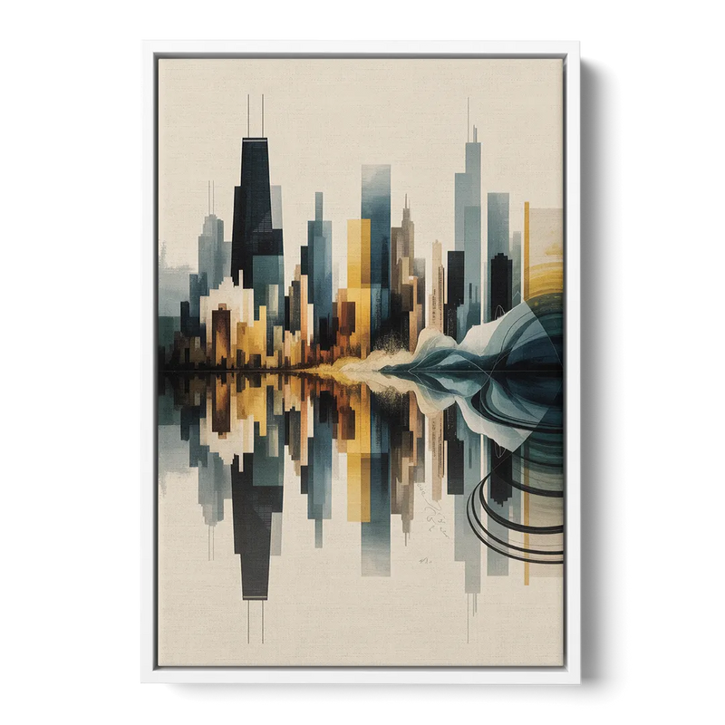 Chicago Metallic Skyline Outline Front - White Canvas Wall Art