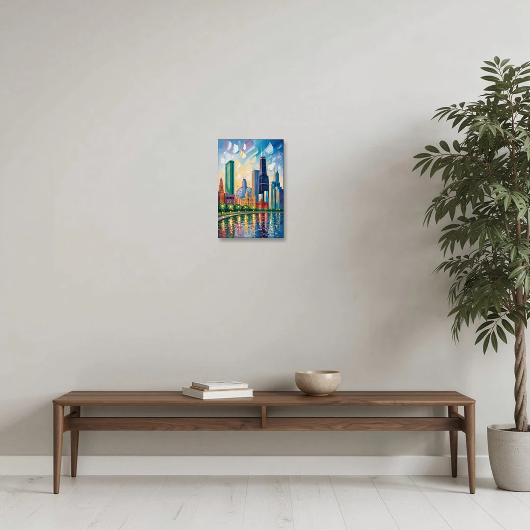 Chicago Minimal Line Art Skyline - Canvas Wall Art - Coffee Table - 12x18