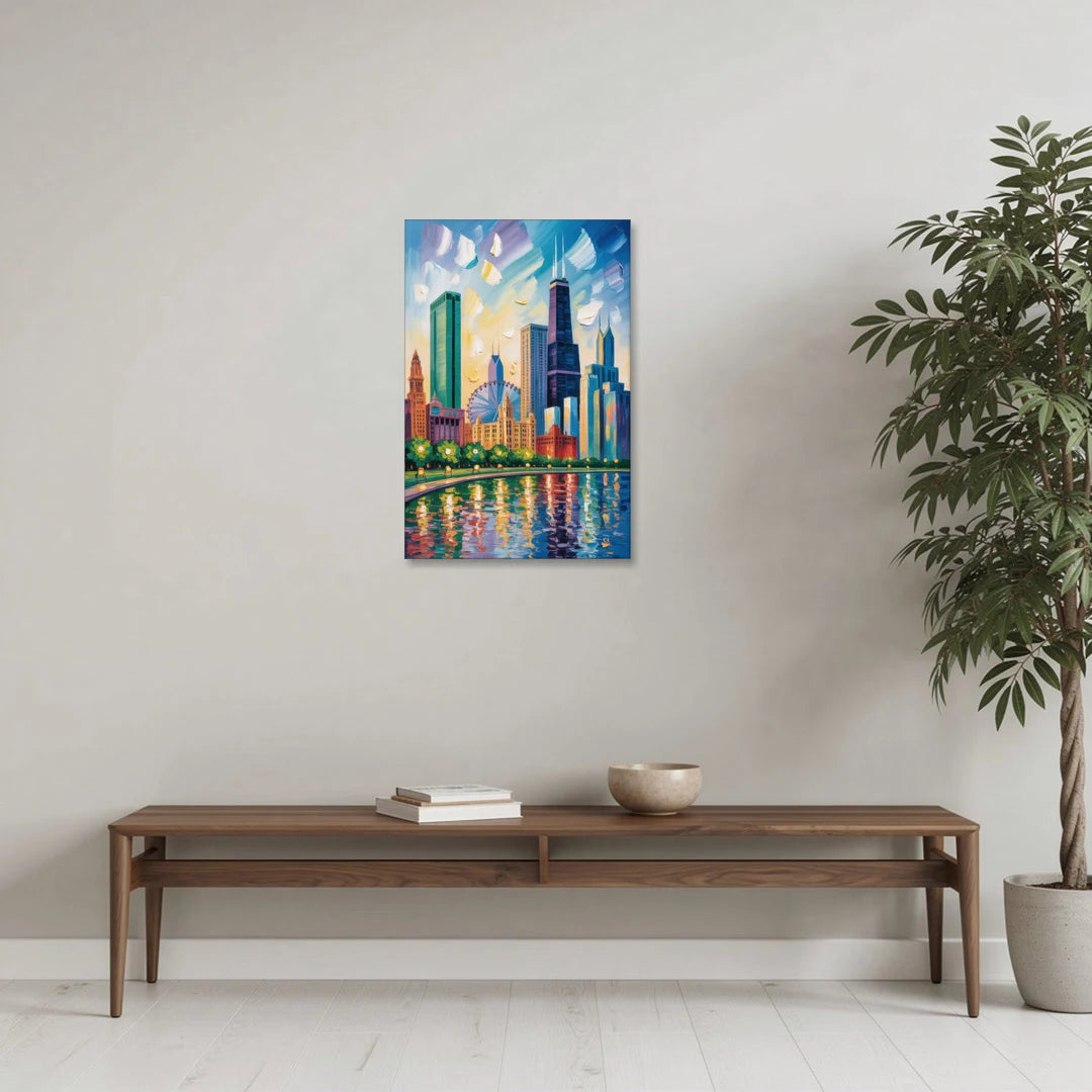 Chicago Minimal Line Art Skyline - Canvas Wall Art - Coffee Table - 20x30
