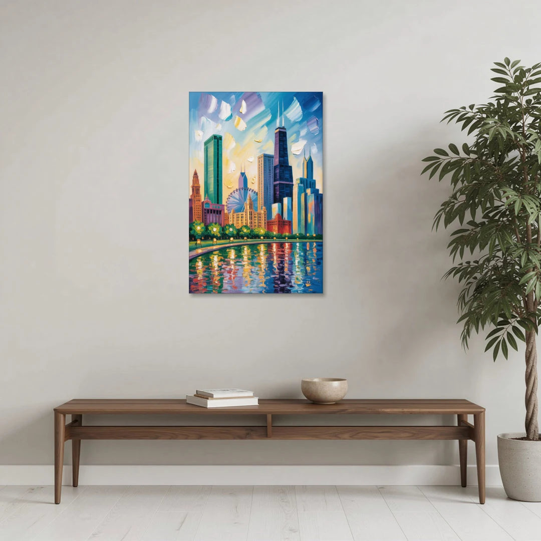 Chicago Minimal Line Art Skyline - Canvas Wall Art - Coffee Table - 24x36