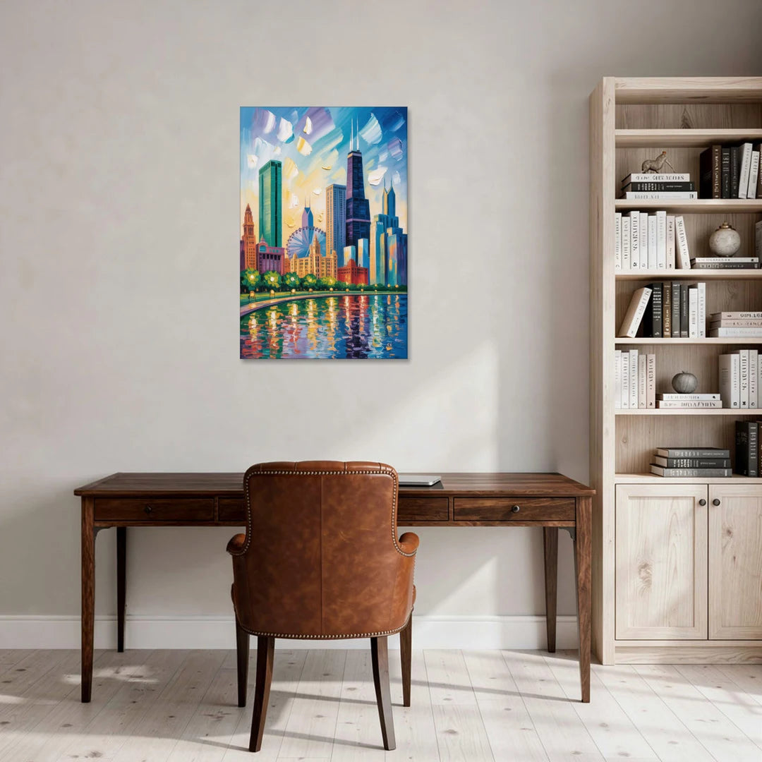 Chicago Minimal Line Art Skyline - Canvas Wall Art - Office - 24x36