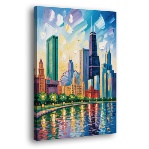 Chicago Minimal Line Art Skyline - Canvas Wall Art - Side