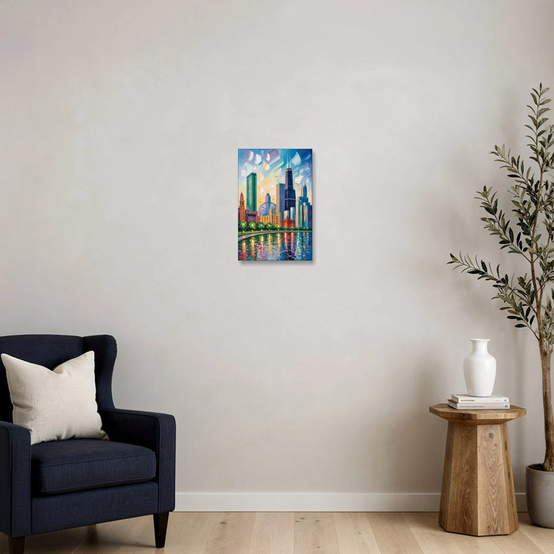 Chicago Minimal Line Art Skyline - Canvas Wall Art - Sofa - 12x18