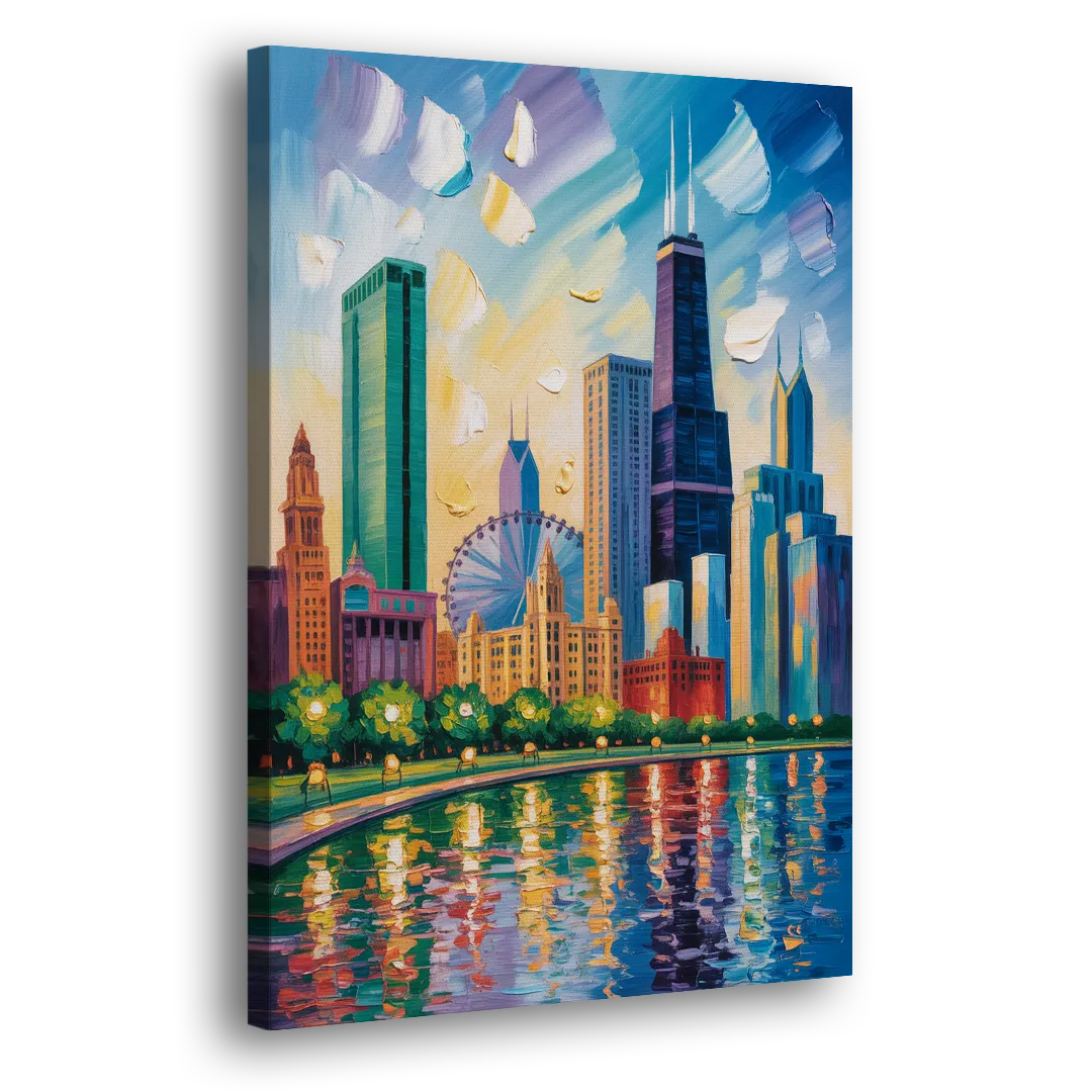 Chicago Minimal Line Art Skyline Side - Canvas Wall Art