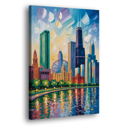 Chicago Minimal Line Art Skyline Side - Canvas Wall Art