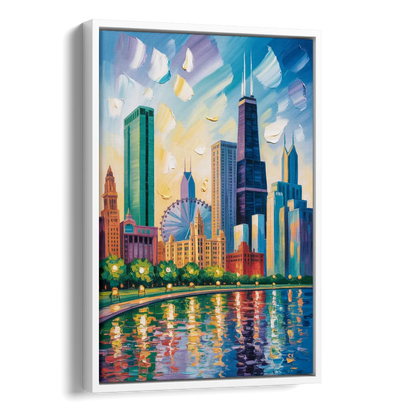 Chicago Minimal Line Art Skyline Side - White Canvas Wall Art