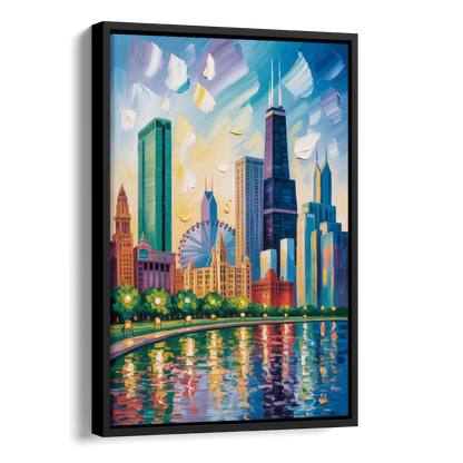 Chicago Minimal Line Art Skyline Side - Black Canvas Wall Art