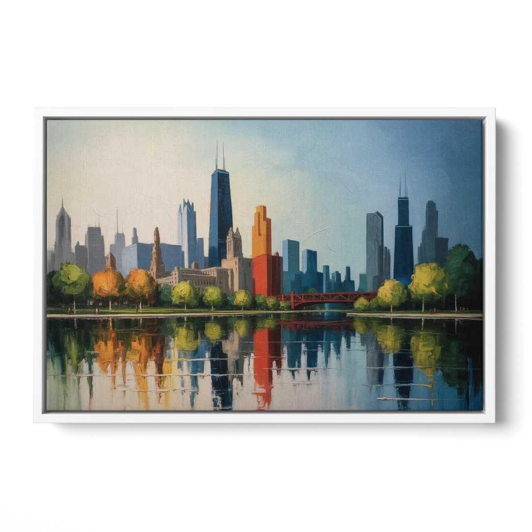 Chicago Museum Campus Skyline Front - White Canvas Wall Art
