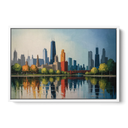 Chicago Museum Campus Skyline Front - White Canvas Wall Art