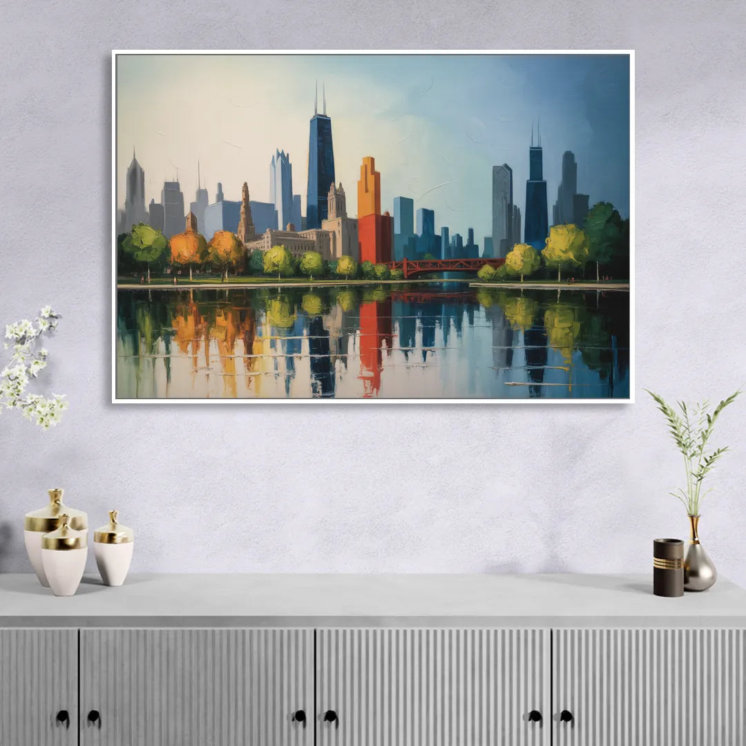 Chicago Museum Campus Skyline Sitting Room - White Canvas Wall Art
