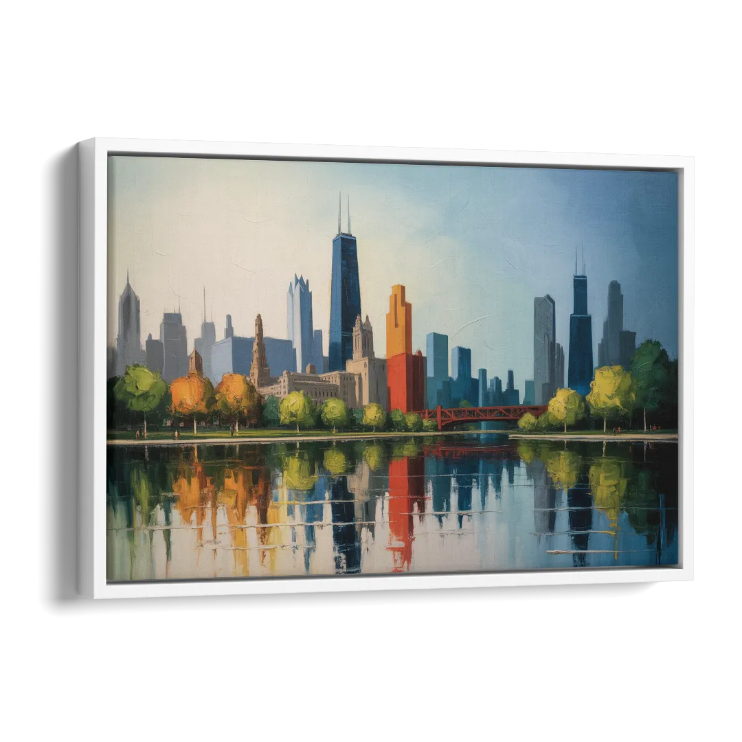 Chicago Museum Campus Skyline Side - White Canvas Wall Art