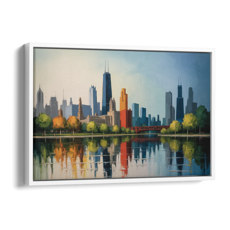 Chicago Museum Campus Skyline Side - White Canvas Wall Art