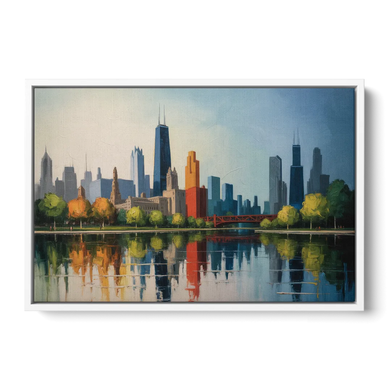 Chicago Museum Campus Skyline - White Frame Canvas