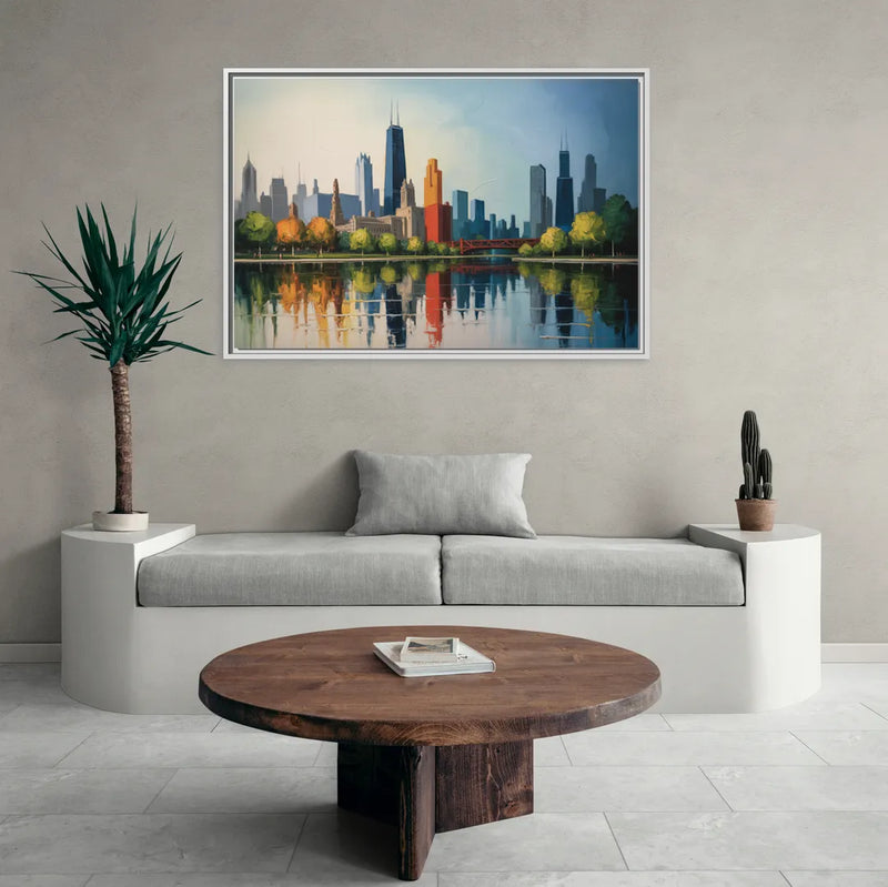 Chicago Museum Campus Skyline - Living Room White Frame Canvas