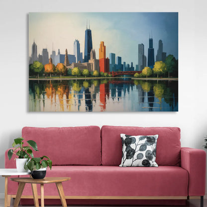 Chicago Museum Campus Skyline Living Room - Canvas Wall Art