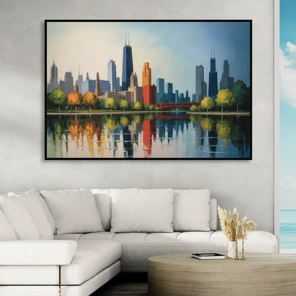Chicago Museum Campus Skyline Living Room - Black Canvas Wall Art
