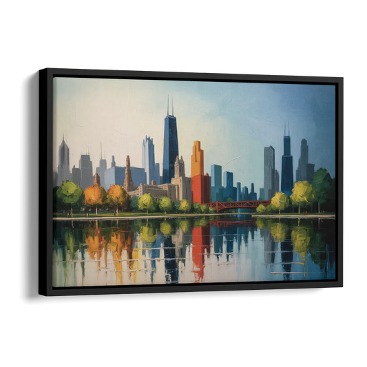 Chicago Museum Campus Skyline Side - Black Canvas Wall Art