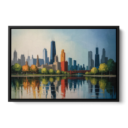 Chicago Museum Campus Skyline Front - Black Canvas Wall Art