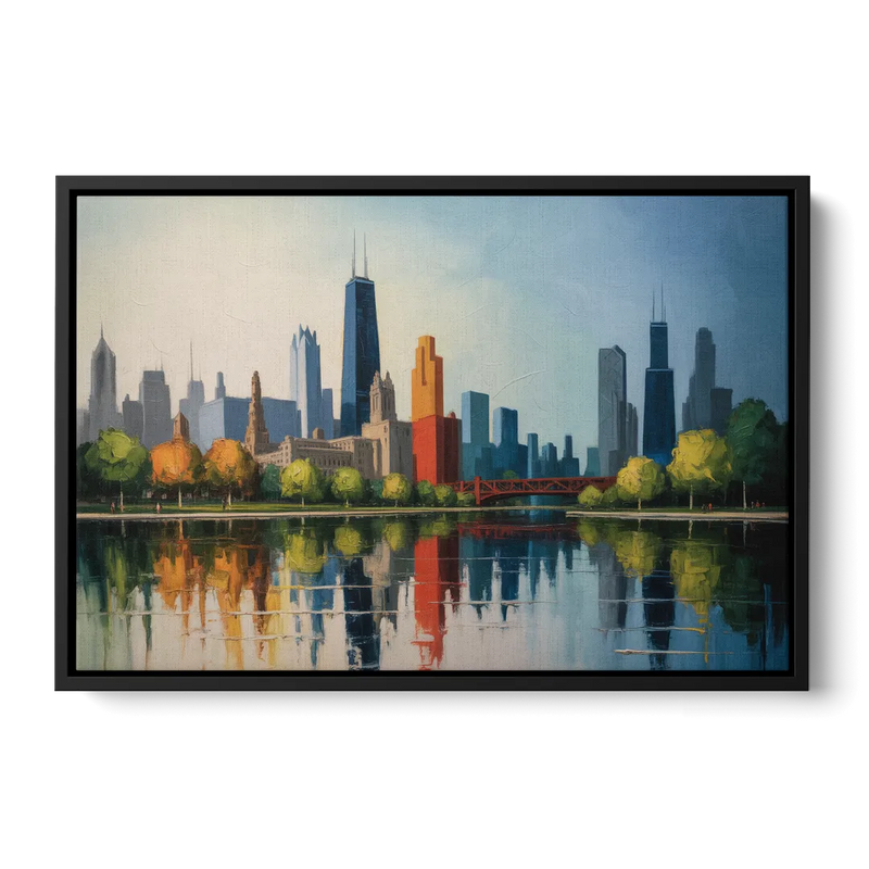 Chicago Museum Campus Skyline Front - Black Canvas Wall Art