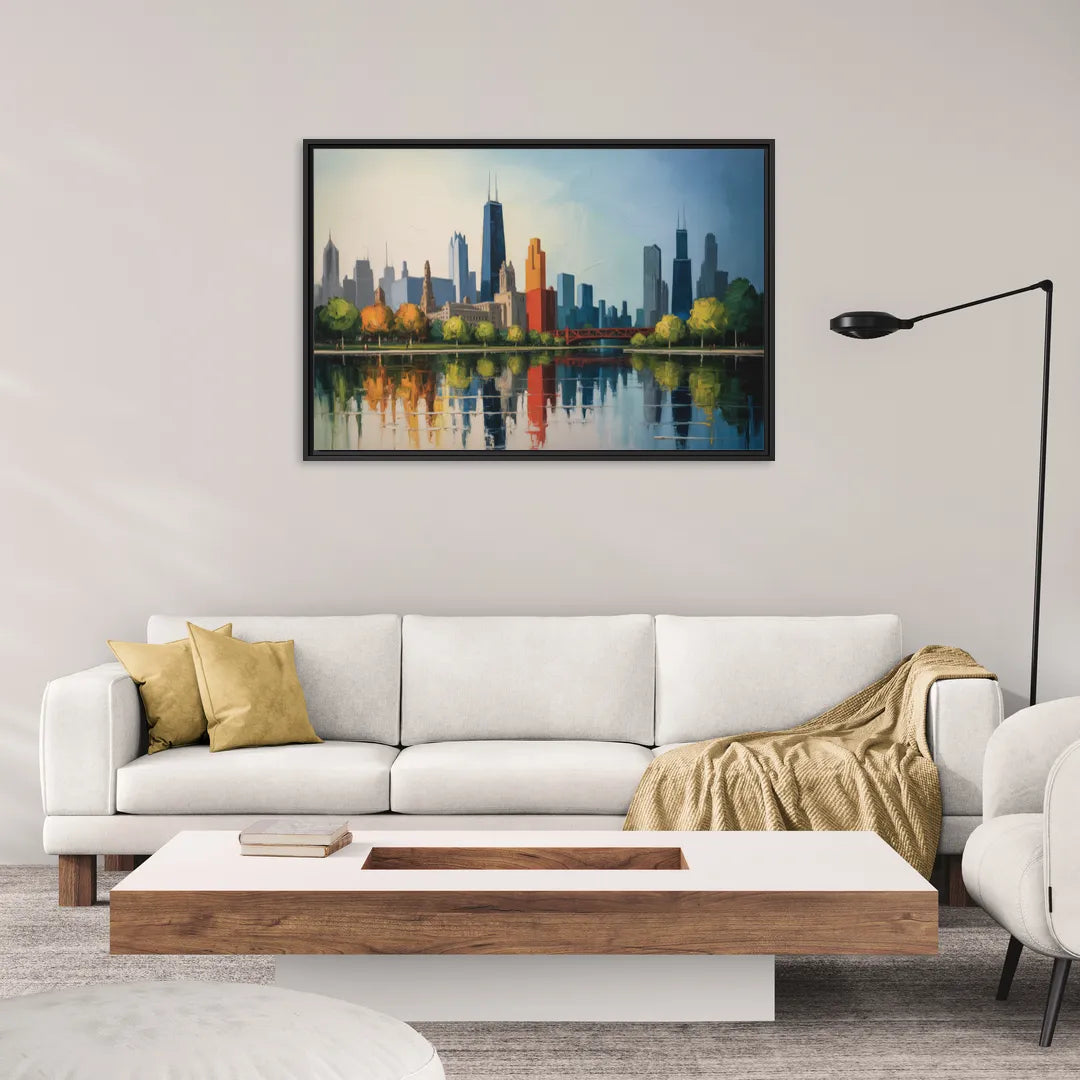 Chicago Museum Campus Skyline - Living Room Black Frame Canvas