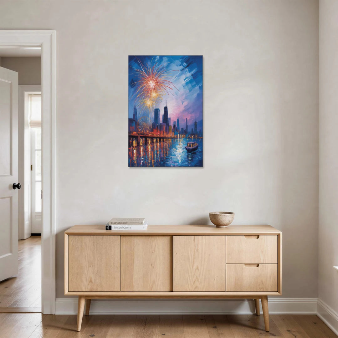 Chicago Navy Pier Fireworks Reflections - Canvas Wall Art - Coffee Table - 24x36