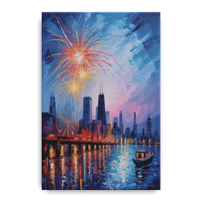 Chicago Navy Pier Fireworks Reflections - Canvas Wall Art