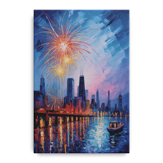 Chicago Navy Pier Fireworks Reflections - Canvas Wall Art