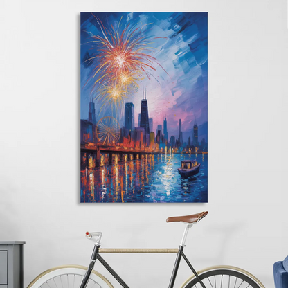 Chicago Navy Pier Fireworks Reflections Sitting Room - Canvas Wall Art