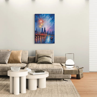 Chicago Navy Pier Fireworks Reflections - Canvas Wall Art Living Room