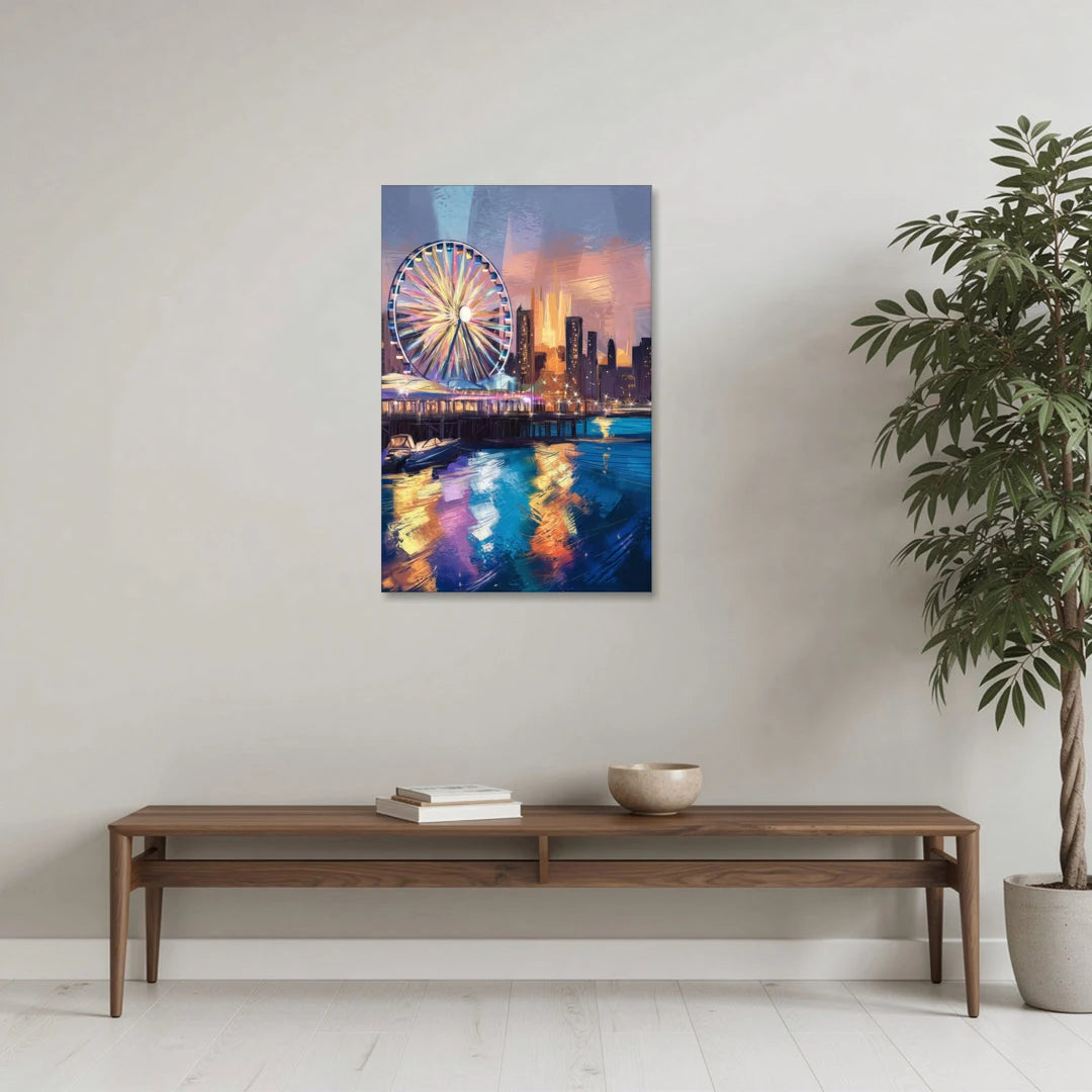 Chicago Navy Pier View - Canvas Wall Art - Coffee Table - 24x36