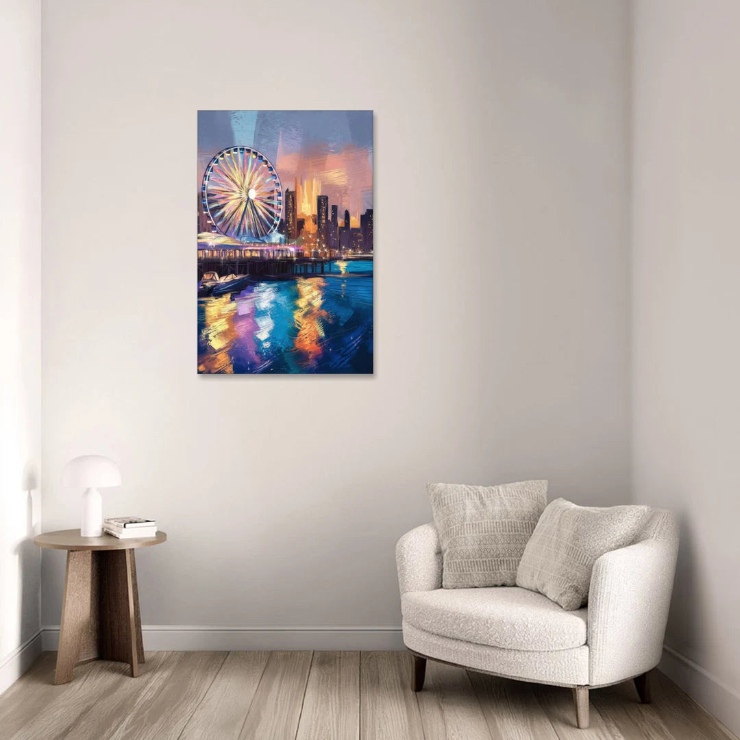 Chicago Navy Pier View - Canvas Wall Art - Sofa - 24x36