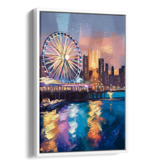 Chicago Navy Pier View Side - White Canvas Wall Art