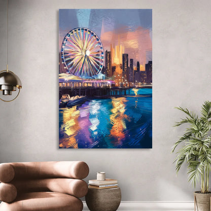 Chicago Navy Pier View Sitting Room - Canvas Wall Art