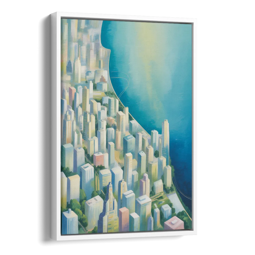 Chicago Neighborhoods Typographic Map Side - White Canvas Wall Art