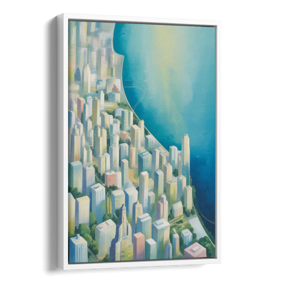 Chicago Neighborhoods Typographic Map Side - White Canvas Wall Art