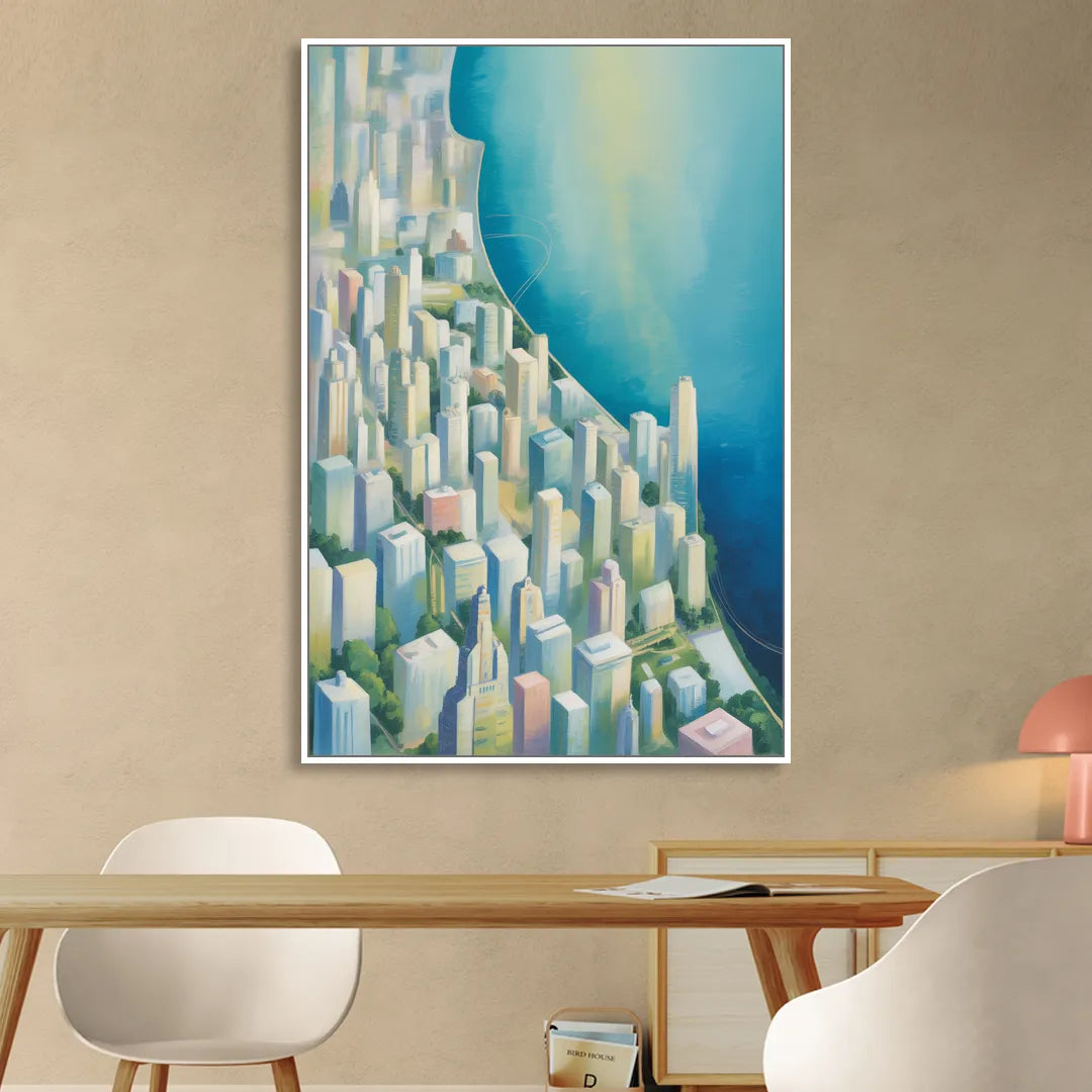 Chicago Neighborhoods Typographic Map Living Room - White Canvas Wall Art