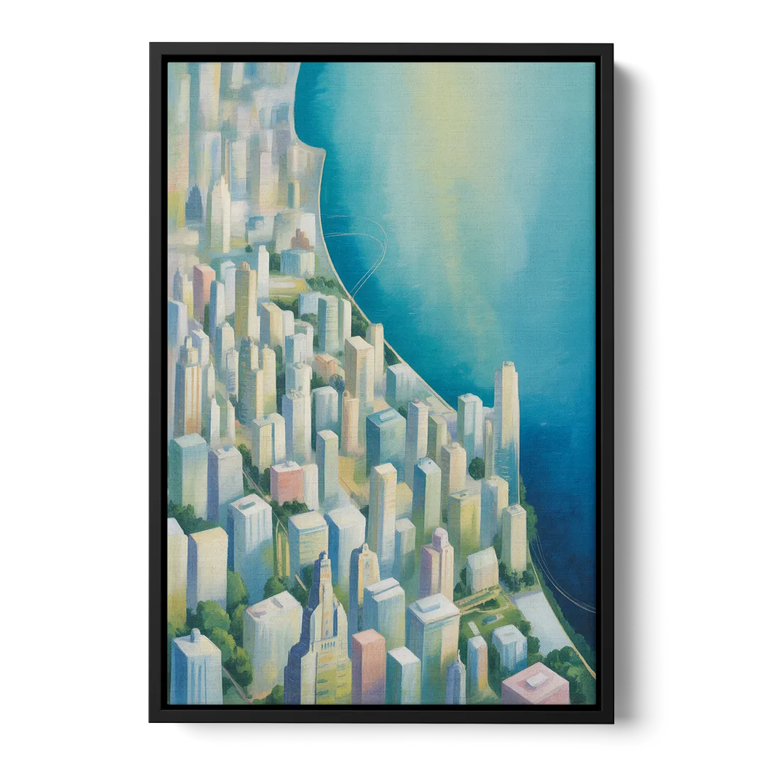 Chicago Neighborhoods Typographic Map - Black Frame Canvas