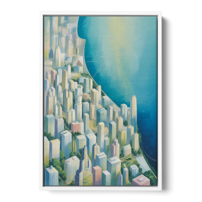 Chicago Neighborhoods Typographic Map - White Frame Canvas