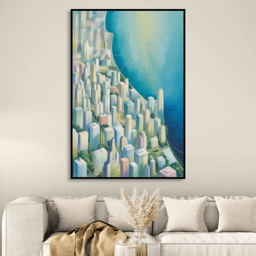 Chicago Neighborhoods Typographic Map Sitting Room - Black Canvas Wall Art