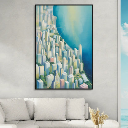 Chicago Neighborhoods Typographic Map Living Room - Black Canvas Wall Art