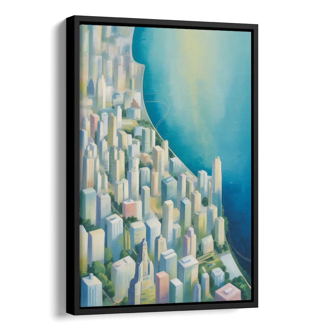 Chicago Neighborhoods Typographic Map Side - Black Canvas Wall Art