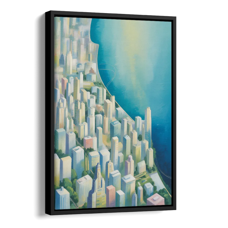 Chicago Neighborhoods Typographic Map Side - Black Canvas Wall Art