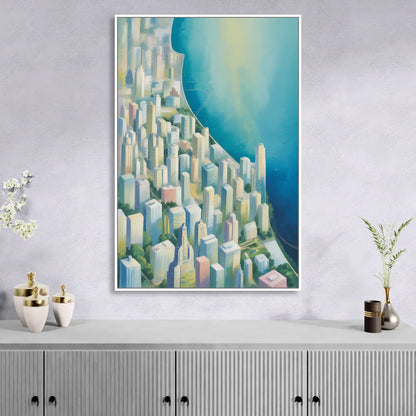 Chicago Neighborhoods Typographic Map Sitting Room - White Canvas Wall Art