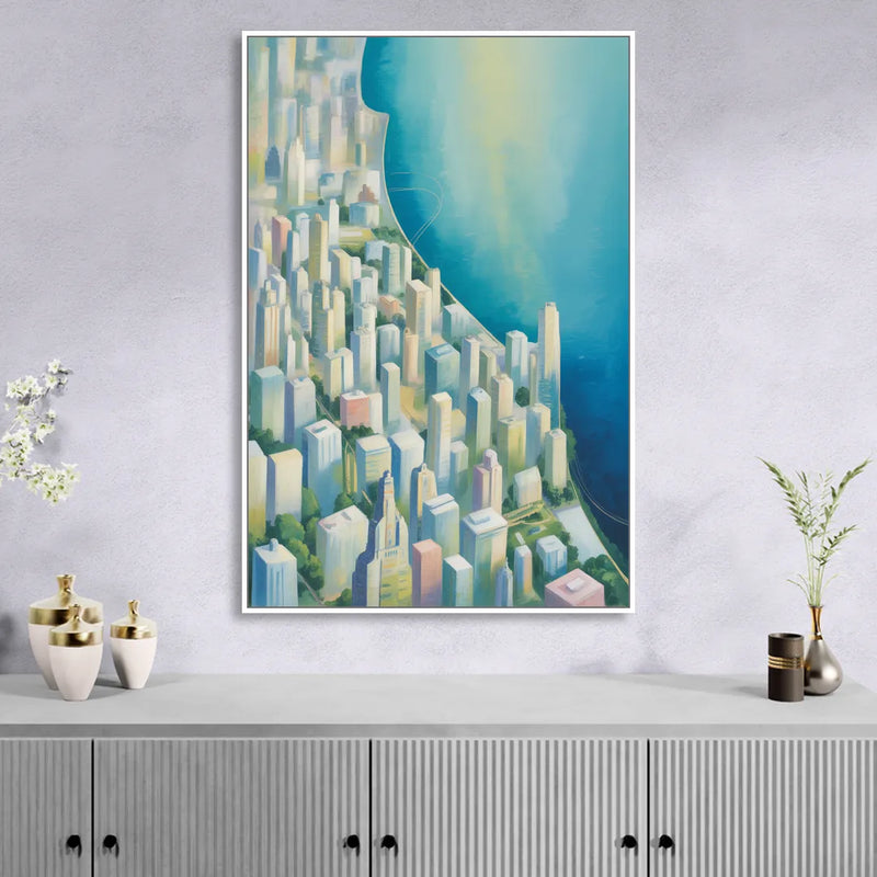 Chicago Neighborhoods Typographic Map Sitting Room - White Canvas Wall Art