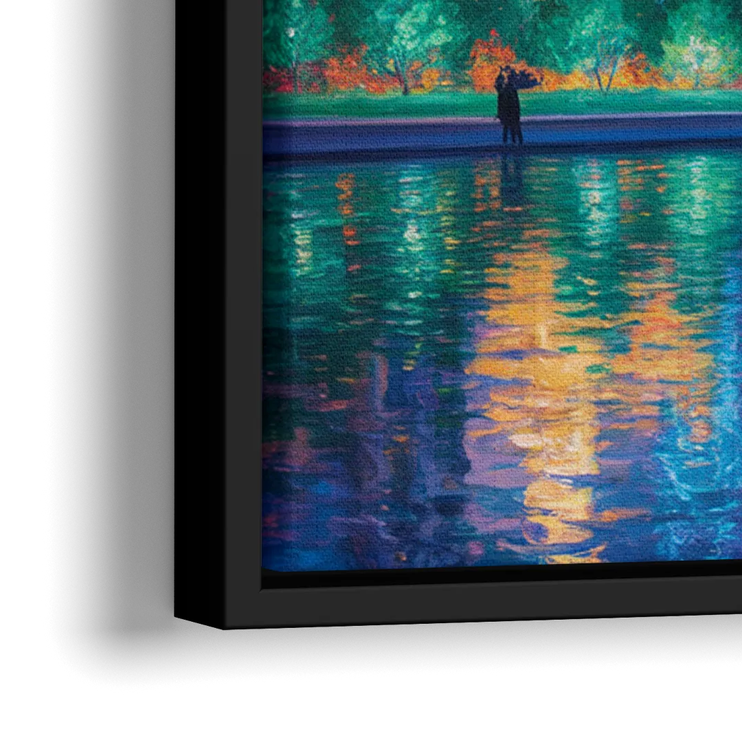 Chicago Neon Reflections at Night - Close-Up Black Frame Canvas