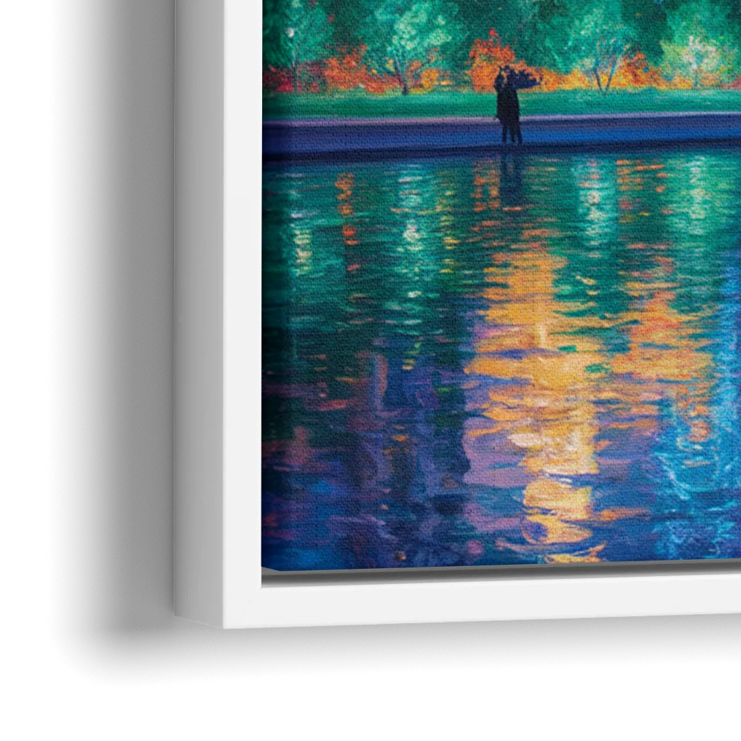 Chicago Neon Reflections at Night - Close-Up White Frame Canvas