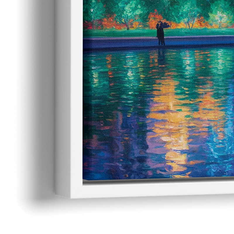 Chicago Neon Reflections at Night - Close-Up White Frame Canvas