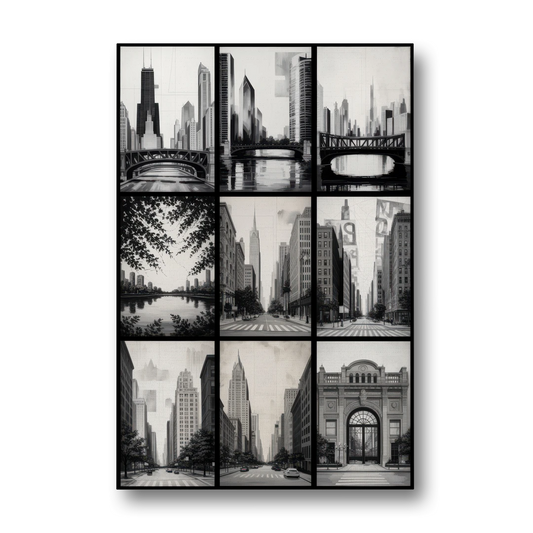 Chicago Nine Neighborhoods Grid - Canvas Wall Art - Front